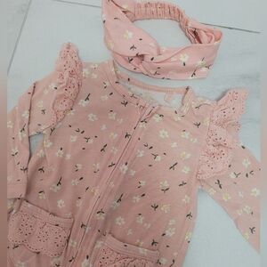Baby Girl Onesie sleep and play with matching headband